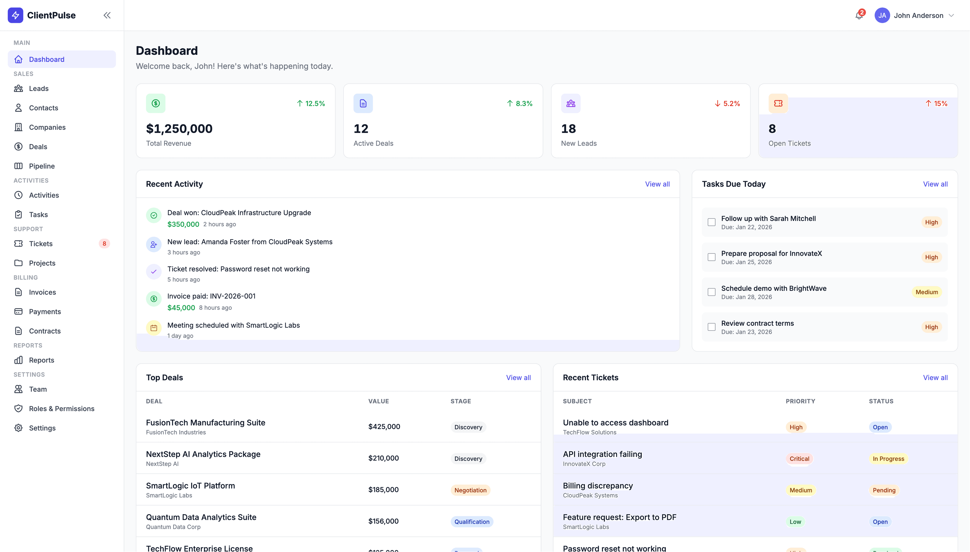 ClientPulse CRM — End-to-End Customer Lifecycle Platform - Business Platform project screenshot